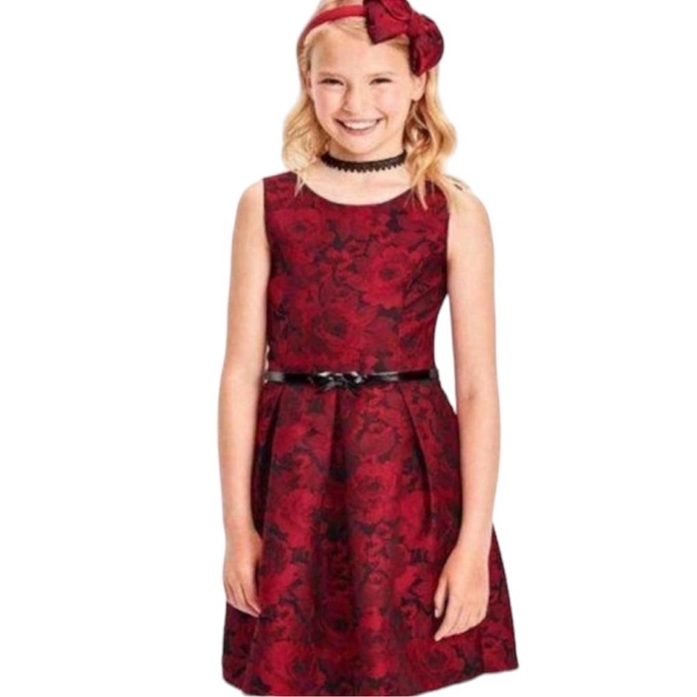 *RELISTED* The Children’s Place Red Jacquard Belted Dress Girls Size 10 - Picture 2 of 15